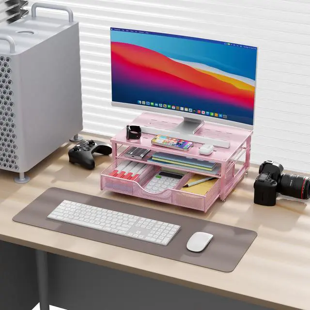 Alt view image 2 of 7 - Computer Monitor Stand Riser with Drawer