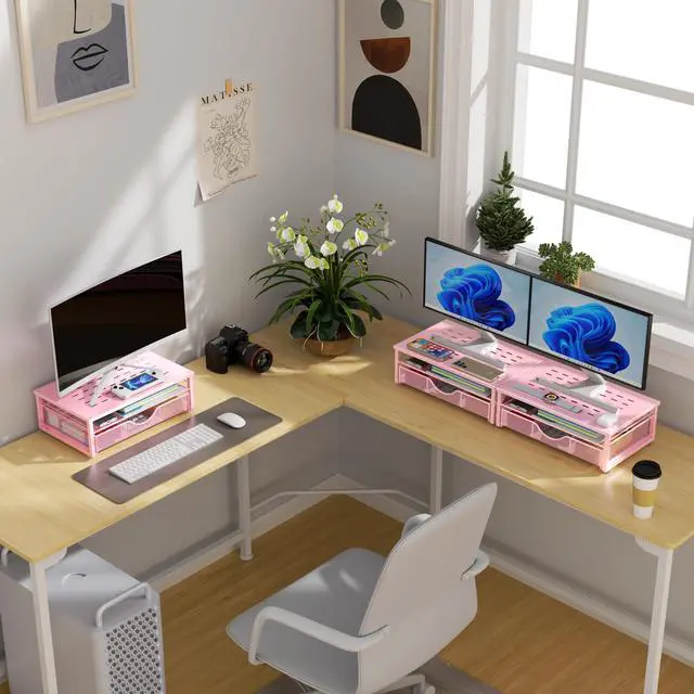 Alt view image 7 of 7 - Computer Monitor Stand Riser with Drawer
