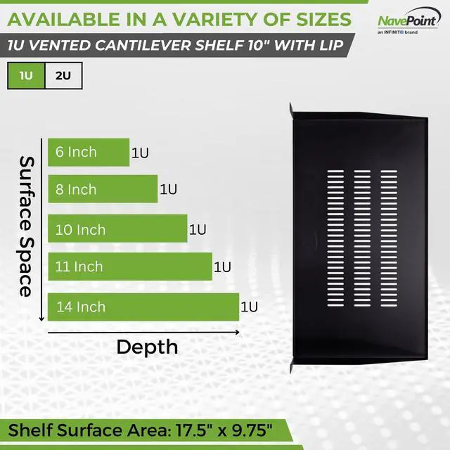 Alt view image 4 of 6 - Cantilever Server Shelf Vented Shelves Rack Mount 19 Inch 1U Black 10 Inches (250mm) deep