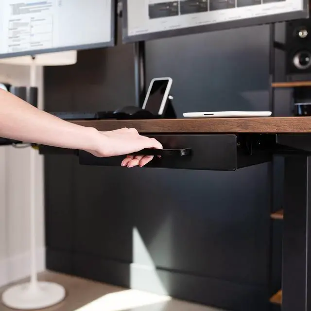 Alt view image 3 of 7 - inch Under Desk Mounted Sliding Pull-out Drawer for Office Desk, Pull Handle, Storage Organizer for Sit Stand Workstation, Black, DESK-DR1H-B