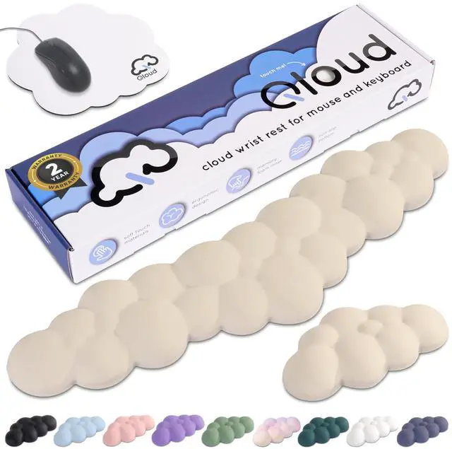 Main image of Create-ables Qloud Cloud Wrist Rest for Computer Keyboard and Mouse, Ergonomic Memory Foam Wrist Pad with Non-Slip Base, Includes Cloud Mouse Pad Beige