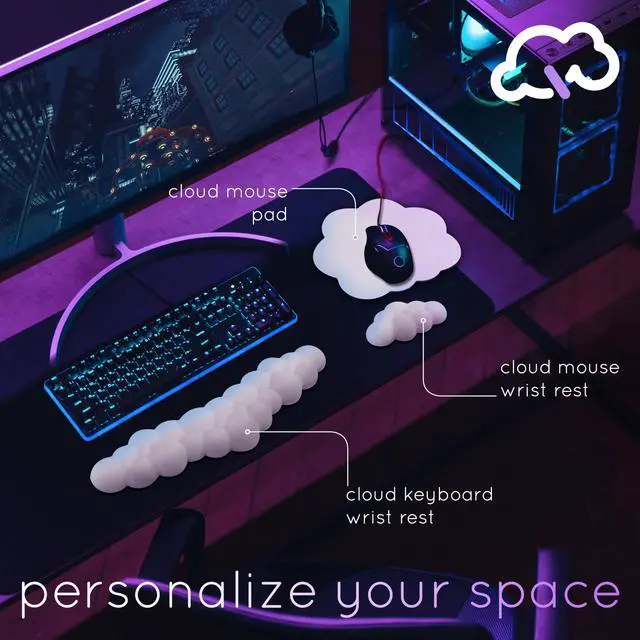 Alt view image 3 of 7 - Create-ables Qloud Cloud Wrist Rest for Computer Keyboard and Mouse, Ergonomic Memory Foam Wrist Pad with Non-Slip Base, Includes Cloud Mouse Pad Beige
