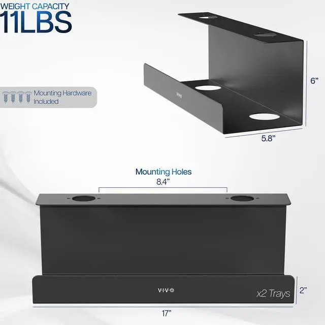 Alt view image 3 of 7 - Black 17 inch Extra Deep Cable Management Tray, DESK-AC16-2C