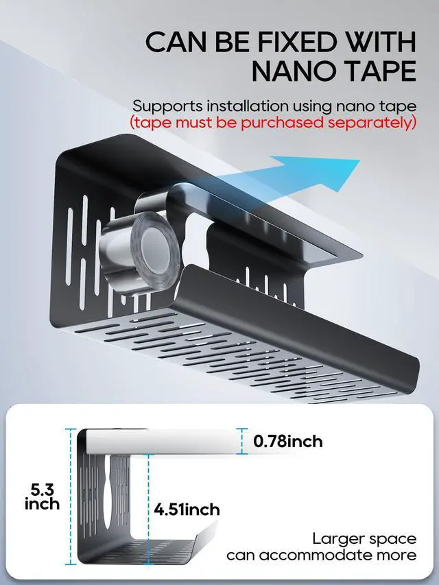 Alt view image 6 of 7 - No Drill Under Desk Cable Management Tray, 14'' Wire Management, Punch-Free Clamp on, Metal Cable Tray, Wire Organizer Under Desk, Under Desk Basket for Office and Home, Black