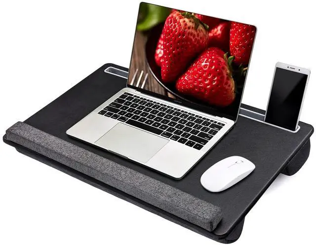 Main image of Extra Large Lap Laptop Desk - Full PU Material Mouse Pad Gaming Tray - Portable LapDesk with Phone Holder & Wrist Rest for Notebook, MacBook, Tablet, Bed, Sofa(Black, Fit Up 17.3-in Laptops)