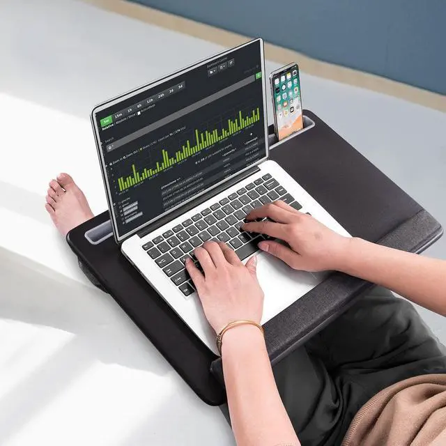 Alt view image 5 of 6 - Extra Large Lap Laptop Desk - Full PU Material Mouse Pad Gaming Tray - Portable LapDesk with Phone Holder & Wrist Rest for Notebook, MacBook, Tablet, Bed, Sofa(Black, Fit Up 17.3-in Laptops)