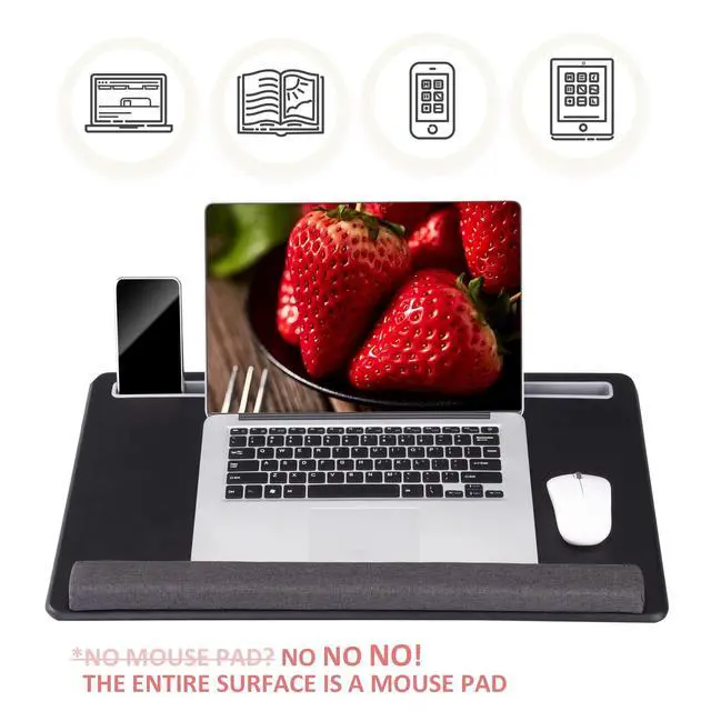Alt view image 2 of 6 - Extra Large Lap Laptop Desk - Full PU Material Mouse Pad Gaming Tray - Portable LapDesk with Phone Holder & Wrist Rest for Notebook, MacBook, Tablet, Bed, Sofa(Black, Fit Up 17.3-in Laptops)