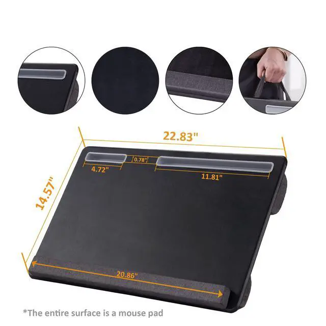Alt view image 3 of 6 - Extra Large Lap Laptop Desk - Full PU Material Mouse Pad Gaming Tray - Portable LapDesk with Phone Holder & Wrist Rest for Notebook, MacBook, Tablet, Bed, Sofa(Black, Fit Up 17.3-in Laptops)