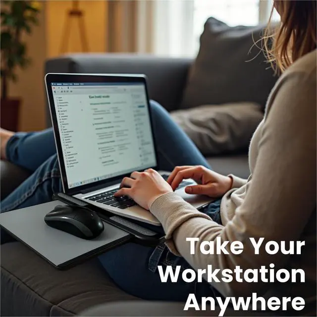 Alt view image 5 of 6 - Portable Laptop Lap Pad, Laptop Desk with Retractable Mouse Tray, Sturdy Stable Work Surface for Bed Sofa Couch or Travel