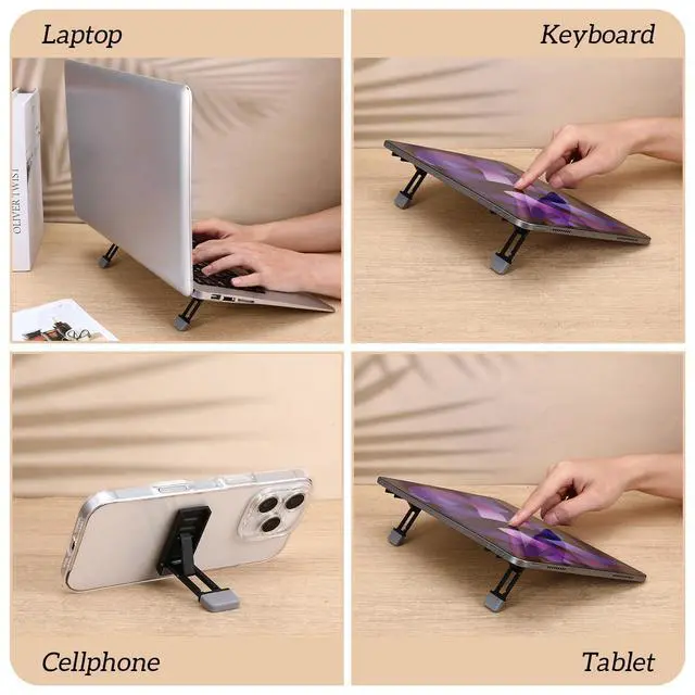 Alt view image 7 of 7 - 4 Pcs Portable Laptop Stand for Desk Foldable Keyboard Riser Stand Ergonomic Computer Keyboard Lift with Anti-Slip Pads Adjustable Tilt Self-Adhesive Keyboards Riser Feet for Laptop Most Keyboards