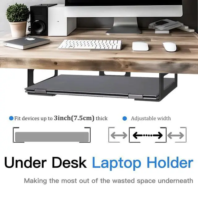 Alt view image 3 of 7 - Under Desk Laptop Mount, Laptop Under Desk Mount 3 inches Tall Effective Space with Silicone Pad, Aluminum Under Desk Laptop Holder Rack for Laptop MacBook Dell OptiPlex PS4 & More