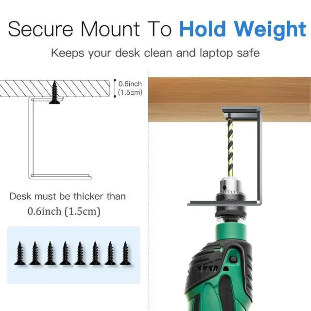 Alt view image 7 of 7 - Under Desk Laptop Mount, Laptop Under Desk Mount 3 inches Tall Effective Space with Silicone Pad, Aluminum Under Desk Laptop Holder Rack for Laptop MacBook Dell OptiPlex PS4 & More