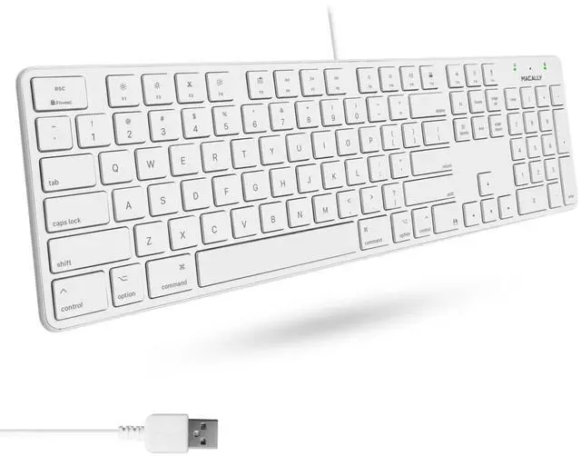 Main image of Slim USB Wired Keyboard for Mac and Windows PC - Full Size 104 Key Layout & 16 Shortcut Keys - Scissor Keycaps for Smooth Typing - Mac Wired Keyboard with Numeric Keypad