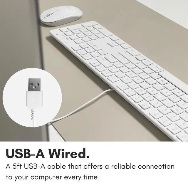 Alt view image 3 of 7 - Slim USB Wired Keyboard for Mac and Windows PC - Full Size 104 Key Layout & 16 Shortcut Keys - Scissor Keycaps for Smooth Typing - Mac Wired Keyboard with Numeric Keypad