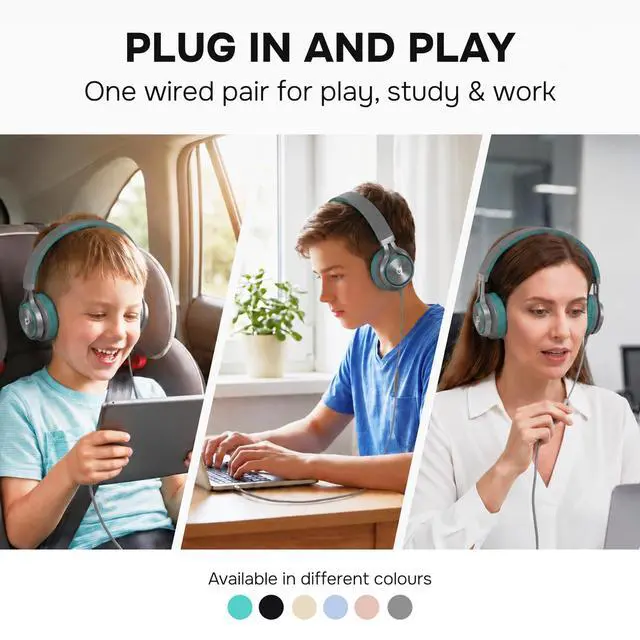 Alt view image 2 of 7 - Adults & Kids Headphones with Cord, Microphone & Volume Control - Wired Headphones with Mic, Plug In Teens Corded Head phones Wire for Laptop, Computer, Chromebook, iPad & Tablet 3.5mm Aux