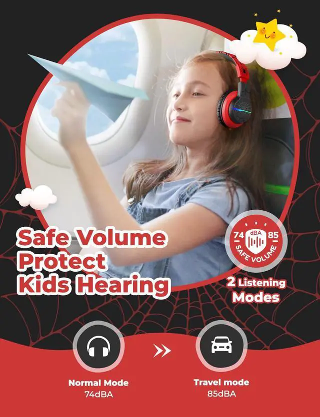 Alt view image 3 of 7 - Kids Bluetooth Headphones 85H Playtime with LED Lights Travel