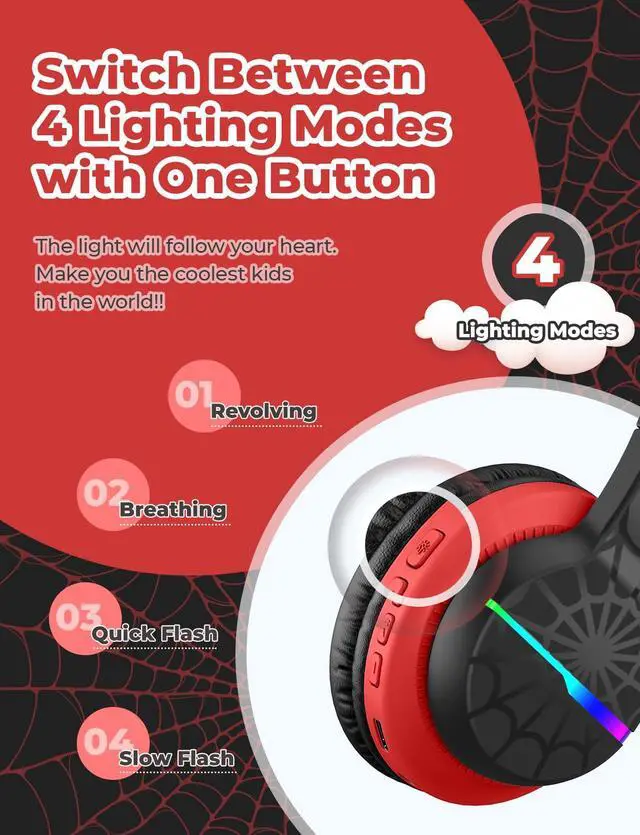 Alt view image 2 of 7 - Kids Bluetooth Headphones 85H Playtime with LED Lights Travel