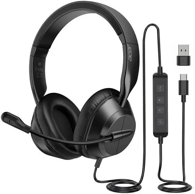 Main image of Headset with Microphone for PC, ENC Noise-Cancelling Mic, USB-C/USB-A