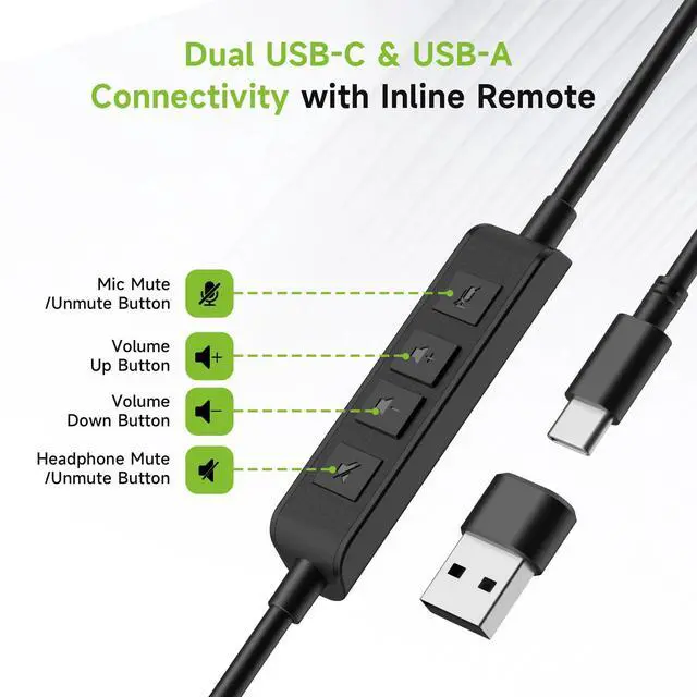 Alt view image 7 of 7 - Headset with Microphone for PC, ENC Noise-Cancelling Mic, USB-C/USB-A