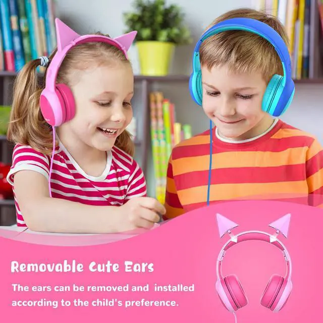 Alt view image 2 of 7 - Kids Headphones with Limited Volume, Cat Ear Toddler Headphones, Wired Headphone Over Ear for Boys and Girls,Stereo Sound Foldable 3.5mm Headset for Children