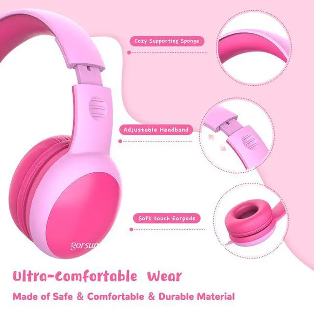 Alt view image 3 of 7 - Kids Headphones with Limited Volume, Cat Ear Toddler Headphones, Wired Headphone Over Ear for Boys and Girls,Stereo Sound Foldable 3.5mm Headset for Children