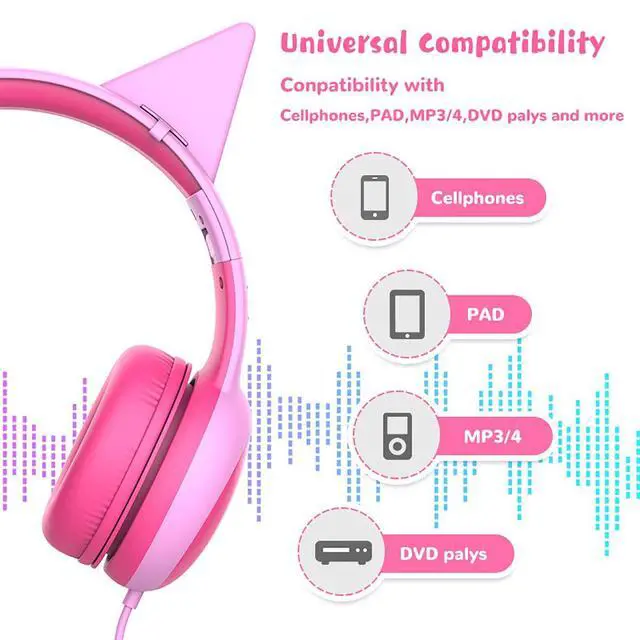 Alt view image 7 of 7 - Kids Headphones with Limited Volume, Cat Ear Toddler Headphones, Wired Headphone Over Ear for Boys and Girls,Stereo Sound Foldable 3.5mm Headset for Children