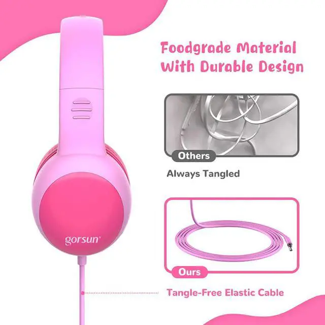 Alt view image 6 of 7 - Kids Headphones with Limited Volume, Cat Ear Toddler Headphones, Wired Headphone Over Ear for Boys and Girls,Stereo Sound Foldable 3.5mm Headset for Children