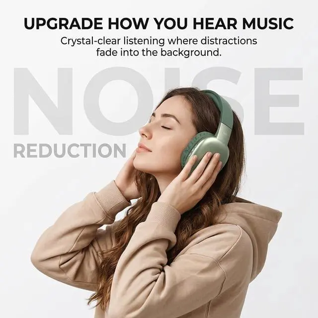 Alt view image 2 of 7 - Ultra Wireless Over-Ear Bluetooth Headphones with Mic, 10H Playtime, Bluetooth Headset with Backup Wire & SD Slot, Wireless Headphones for Work, School & Gym (Green)