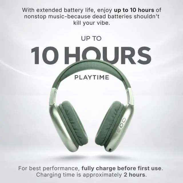 Alt view image 4 of 7 - Ultra Wireless Over-Ear Bluetooth Headphones with Mic, 10H Playtime, Bluetooth Headset with Backup Wire & SD Slot, Wireless Headphones for Work, School & Gym (Green)