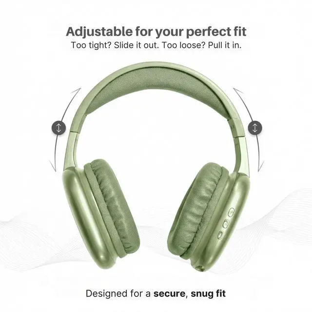 Alt view image 5 of 7 - Ultra Wireless Over-Ear Bluetooth Headphones with Mic, 10H Playtime, Bluetooth Headset with Backup Wire & SD Slot, Wireless Headphones for Work, School & Gym (Green)