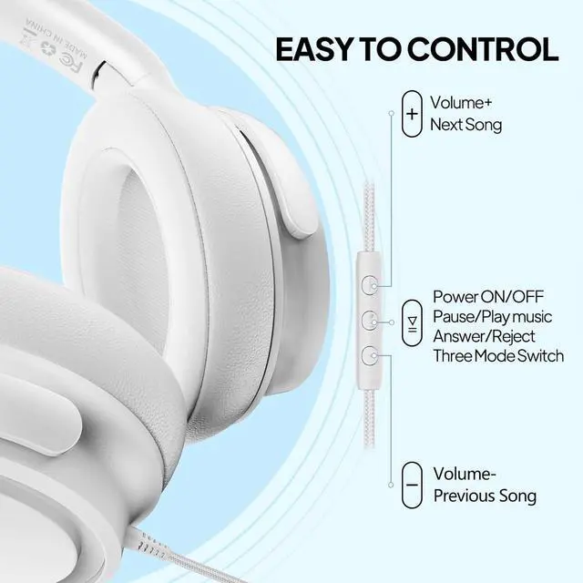 Alt view image 6 of 7 - Wired Over-Ear Headphones with USB C Connector, Hi-Fi Stereo Sound, Noise-Isolating Ear Cups, Comfortable Fit for USB C Devices (White, No Bag)