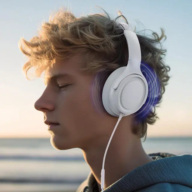 Alt view image 7 of 7 - Wired Over-Ear Headphones with USB C Connector, Hi-Fi Stereo Sound, Noise-Isolating Ear Cups, Comfortable Fit for USB C Devices (White, No Bag)