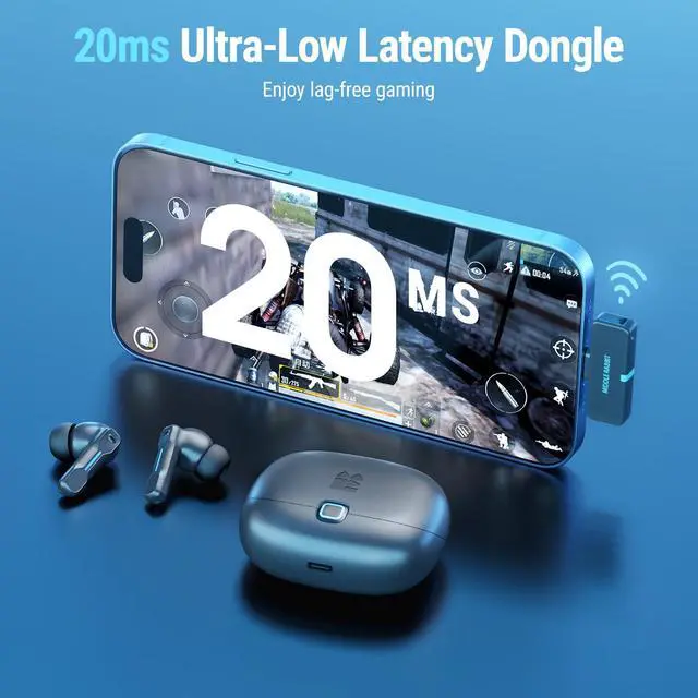 Alt view image 2 of 7 - Wireless Gaming Earbuds with Mic, Compatible with PC PS5 PS4 Desktop VR, Computer Headphones, 2.4G Dongle & Bluetooth 5.4 Dual-Mode, 4 Built-in Microphones, 20ms Low Latency