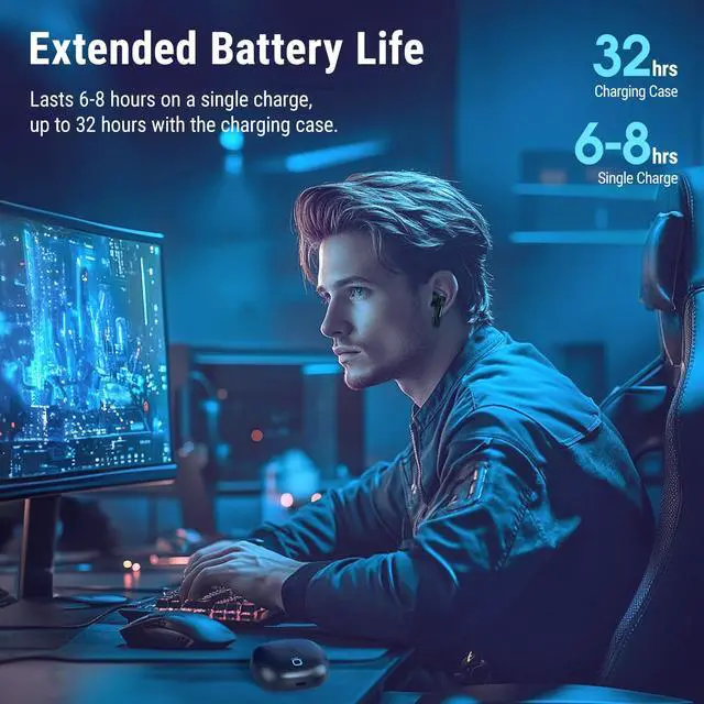 Alt view image 5 of 7 - Wireless Gaming Earbuds with Mic, Compatible with PC PS5 PS4 Desktop VR, Computer Headphones, 2.4G Dongle & Bluetooth 5.4 Dual-Mode, 4 Built-in Microphones, 20ms Low Latency