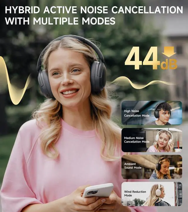 Alt view image 2 of 7 - Hybrid Active Noise Cancelling Over Ear Headphone, Gray