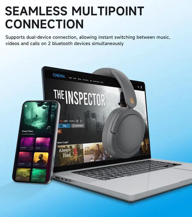 Alt view image 6 of 7 - Hybrid Active Noise Cancelling Over Ear Headphone, Gray