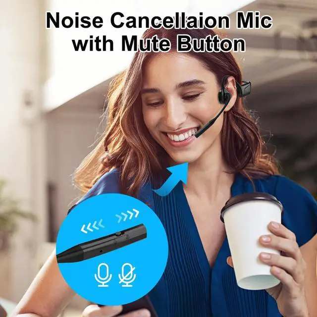 Alt view image 5 of 7 - Open-Ear Headphones Bluetooth 5.1 with ENC Noise Canceling Mic | Wireless Headset with Air Conduction & Mute Button Truck Driver Earphones, 10Hrs Battery for Work Driving Work Calls Meetings