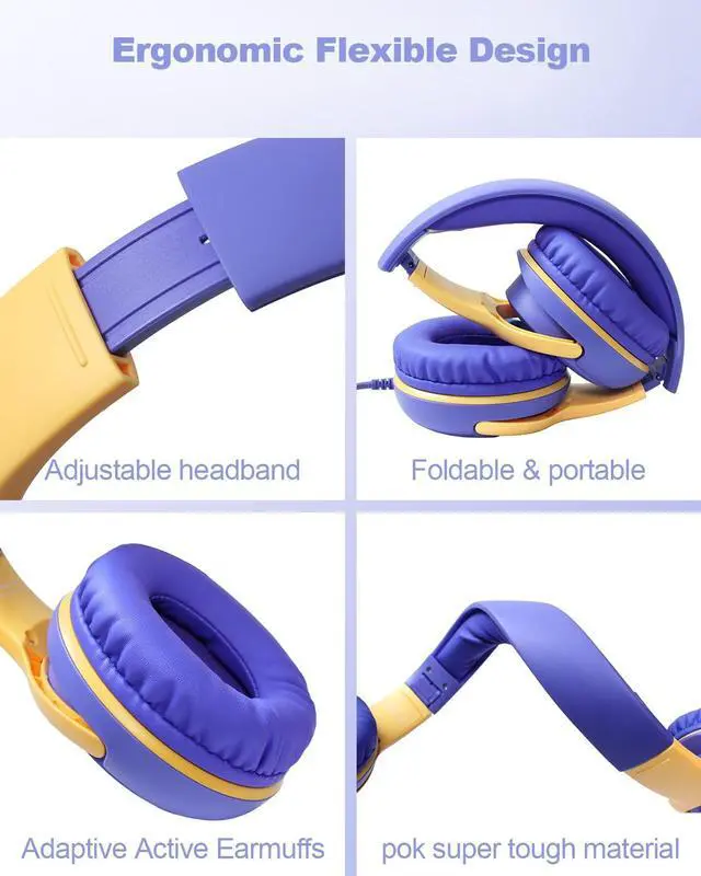 Alt view image 2 of 7 - Kids Headphones Wired with Microphone for ipad Computer Laptop for Boys Girls Volume Limit Foldable Over Ear Headset for School 3.5mm Jack