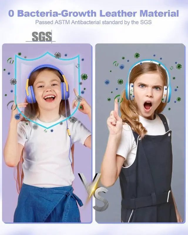 Alt view image 3 of 7 - Kids Headphones Wired with Microphone for ipad Computer Laptop for Boys Girls Volume Limit Foldable Over Ear Headset for School 3.5mm Jack