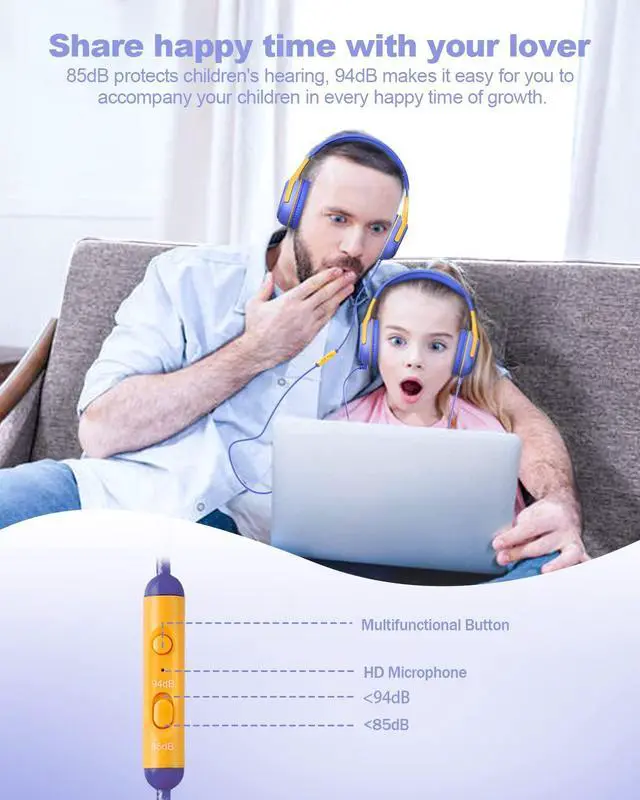Alt view image 4 of 7 - Kids Headphones Wired with Microphone for ipad Computer Laptop for Boys Girls Volume Limit Foldable Over Ear Headset for School 3.5mm Jack