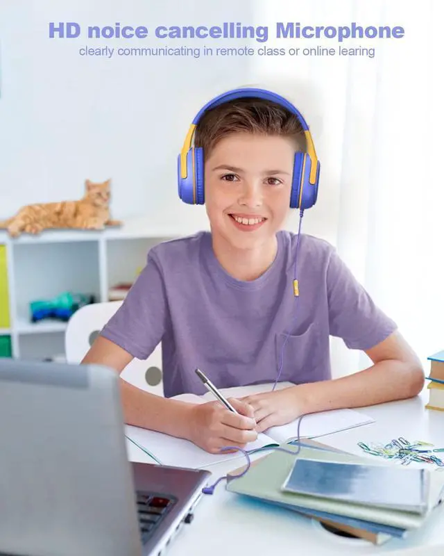 Alt view image 6 of 7 - Kids Headphones Wired with Microphone for ipad Computer Laptop for Boys Girls Volume Limit Foldable Over Ear Headset for School 3.5mm Jack