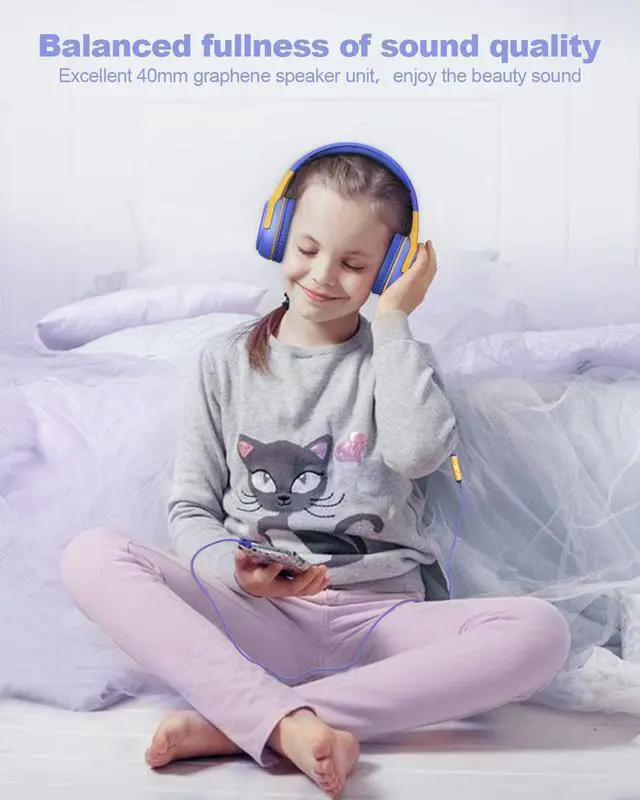 Alt view image 7 of 7 - Kids Headphones Wired with Microphone for ipad Computer Laptop for Boys Girls Volume Limit Foldable Over Ear Headset for School 3.5mm Jack