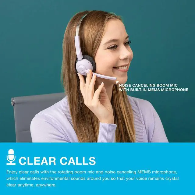 Alt view image 3 of 6 - Go Work Pop, On-Ear Wireless Headset, Bluetooth Multipoint, Noise Canceling Boom Mic, Lilac