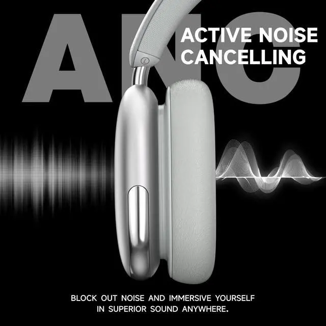 Alt view image 2 of 7 - Freepods Over-Ear Bluetooth Headphones with Mic,120 Hour Playtime Active Noise Cancelling,Hi-Res Audio,Wireless ANC Headset, Android Compatible - Silver