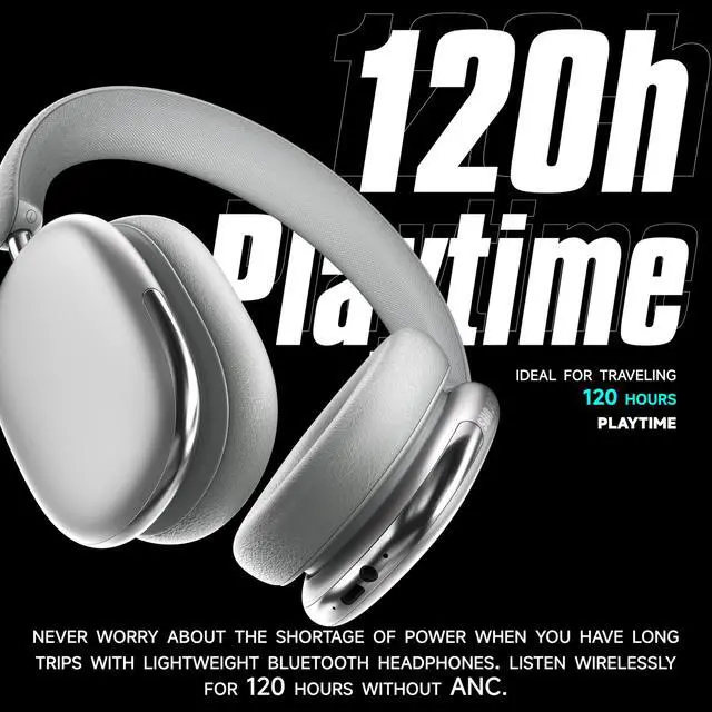 Alt view image 3 of 7 - Freepods Over-Ear Bluetooth Headphones with Mic,120 Hour Playtime Active Noise Cancelling,Hi-Res Audio,Wireless ANC Headset, Android Compatible - Silver