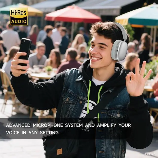 Alt view image 7 of 7 - Freepods Over-Ear Bluetooth Headphones with Mic,120 Hour Playtime Active Noise Cancelling,Hi-Res Audio,Wireless ANC Headset, Android Compatible - Silver
