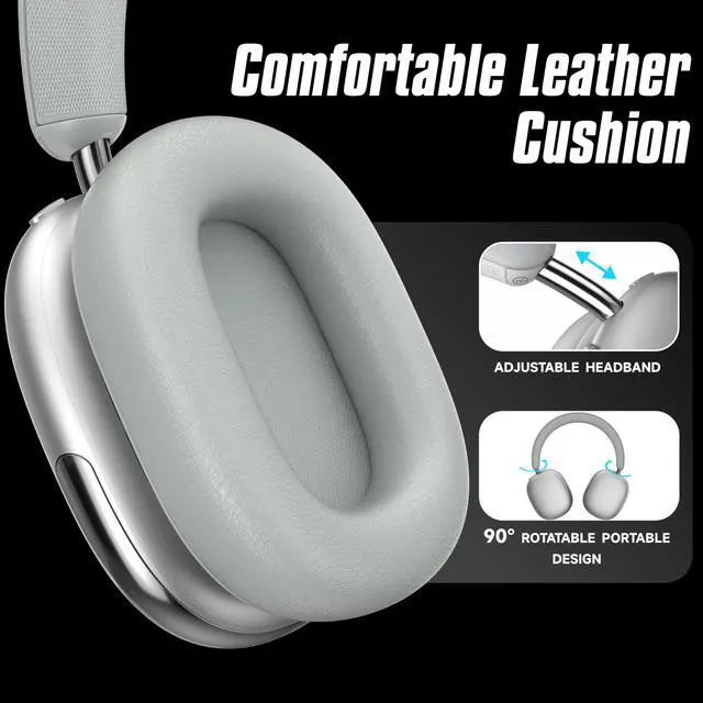 Alt view image 6 of 7 - Freepods Over-Ear Bluetooth Headphones with Mic,120 Hour Playtime Active Noise Cancelling,Hi-Res Audio,Wireless ANC Headset, Android Compatible - Silver