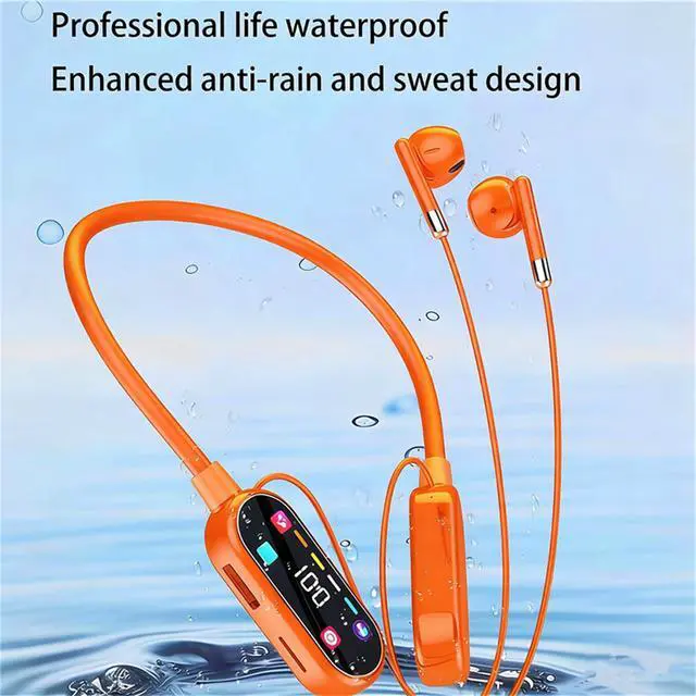 Alt view image 3 of 4 - Wireless Neckband Earphones with LED BT5.4 20H Play time Water Resistant Noise Cancelling for Sports and Gaming (Orange)