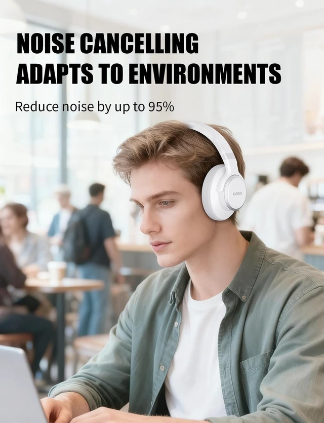 Alt view image 2 of 7 - Hybrid Active Noise Cancelling Headphones Over Ear Bluetooth Wireless ANC 70H Playtime, Transparency Mode, Microphone, Deep Bass, HiFi Stereo Sound for Home, Travel, Office