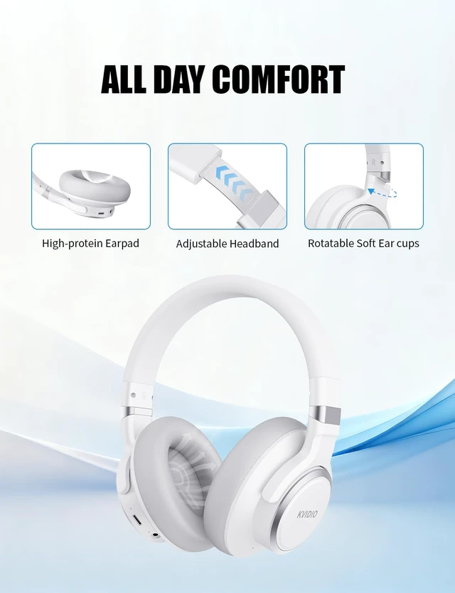 Alt view image 6 of 7 - Hybrid Active Noise Cancelling Headphones Over Ear Bluetooth Wireless ANC 70H Playtime, Transparency Mode, Microphone, Deep Bass, HiFi Stereo Sound for Home, Travel, Office